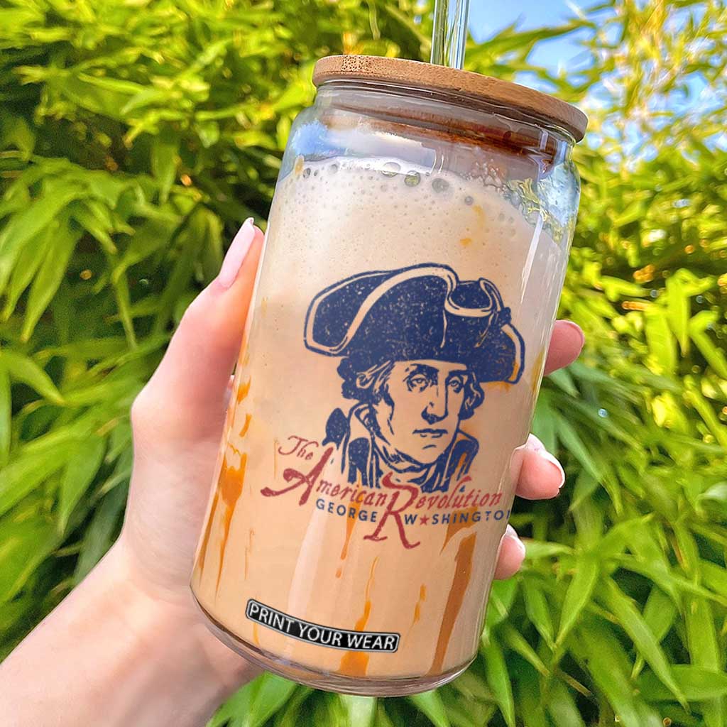 George Washington The American Revolution Glass Can Distressed Sketch Historic Patriotic Graphic TS02 White Print Your Wear