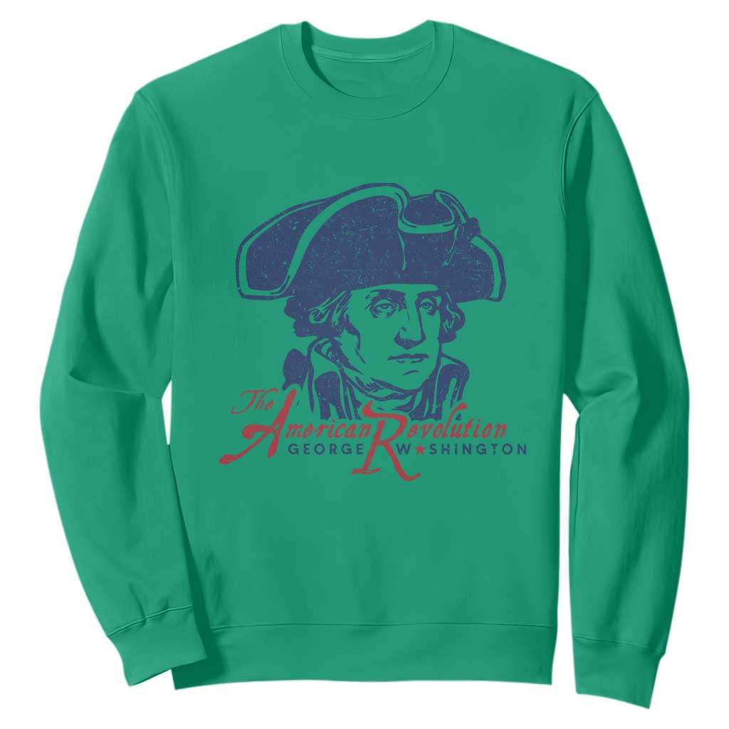 George Washington The American Revolution Sweatshirt Distressed Sketch Historic Patriotic Graphic TS02 Irish Green Print Your Wear