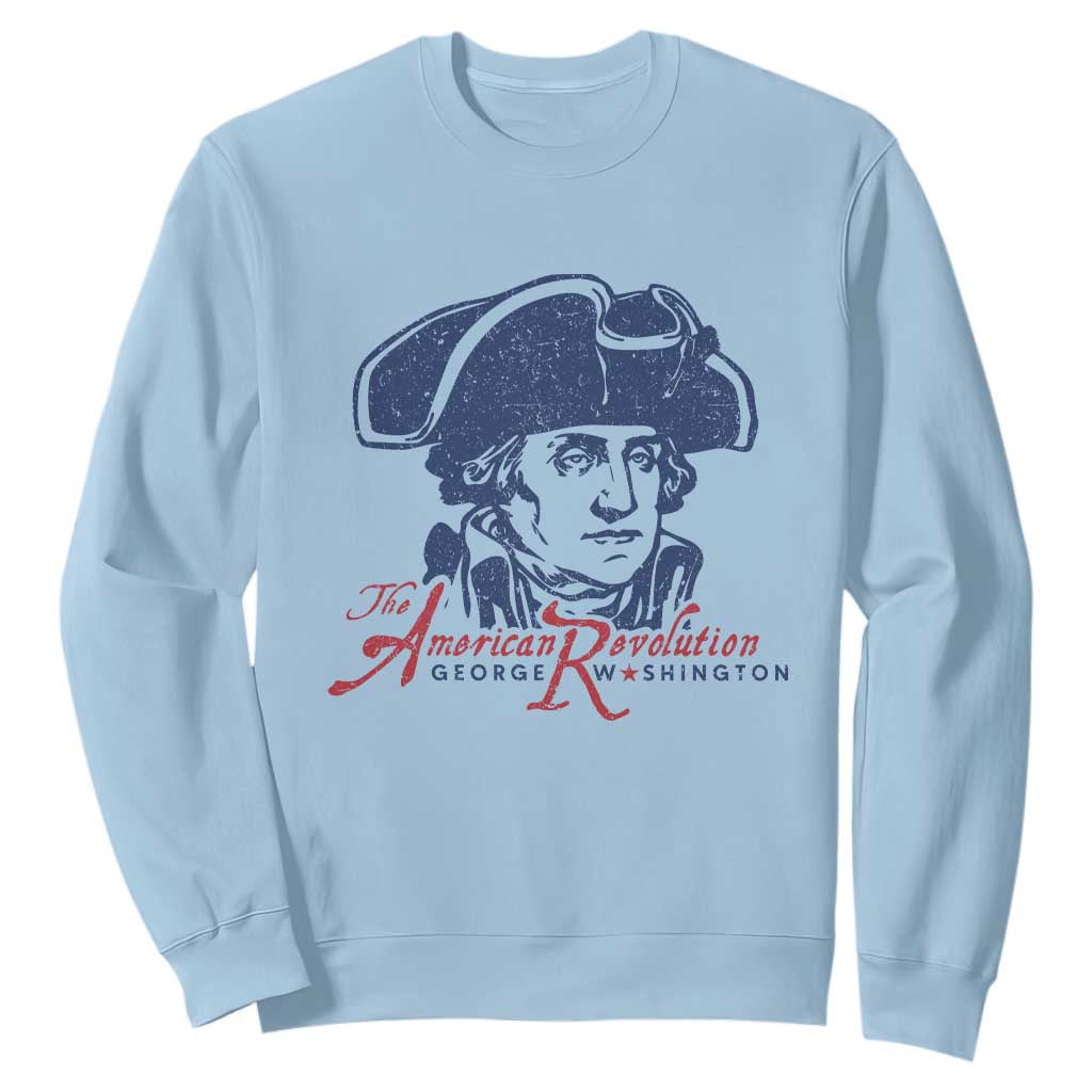 George Washington The American Revolution Sweatshirt Distressed Sketch Historic Patriotic Graphic TS02 Light Blue Print Your Wear