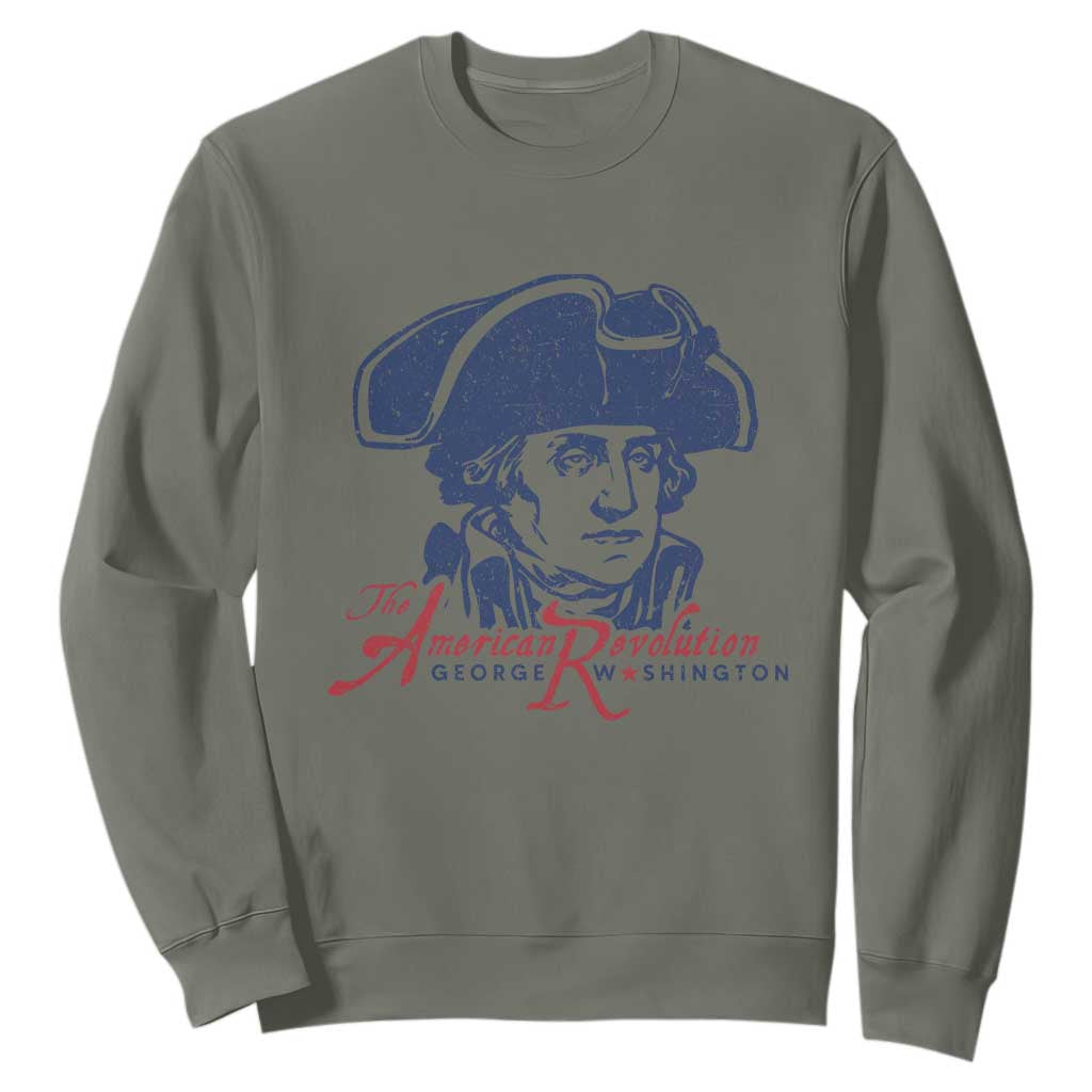 George Washington The American Revolution Sweatshirt Distressed Sketch Historic Patriotic Graphic TS02 Military Green Print Your Wear