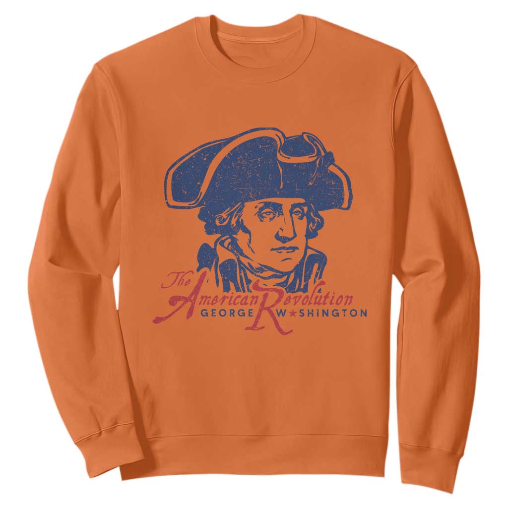 George Washington The American Revolution Sweatshirt Distressed Sketch Historic Patriotic Graphic TS02 Orange Print Your Wear