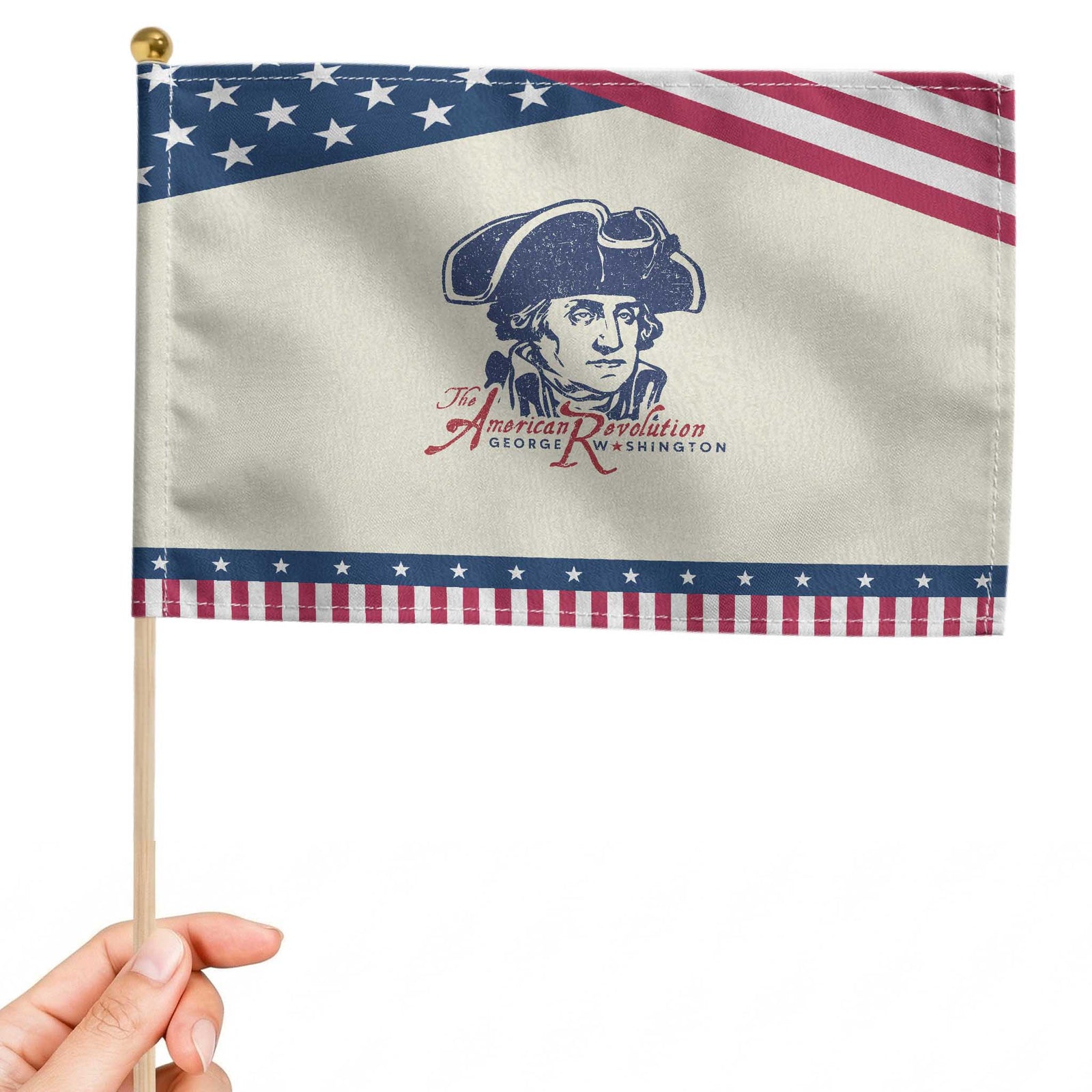 George Washington The American Revolution Patriotic Handheld Flag Distressed Sketch Historic Graphic TS02 Modern 8.2