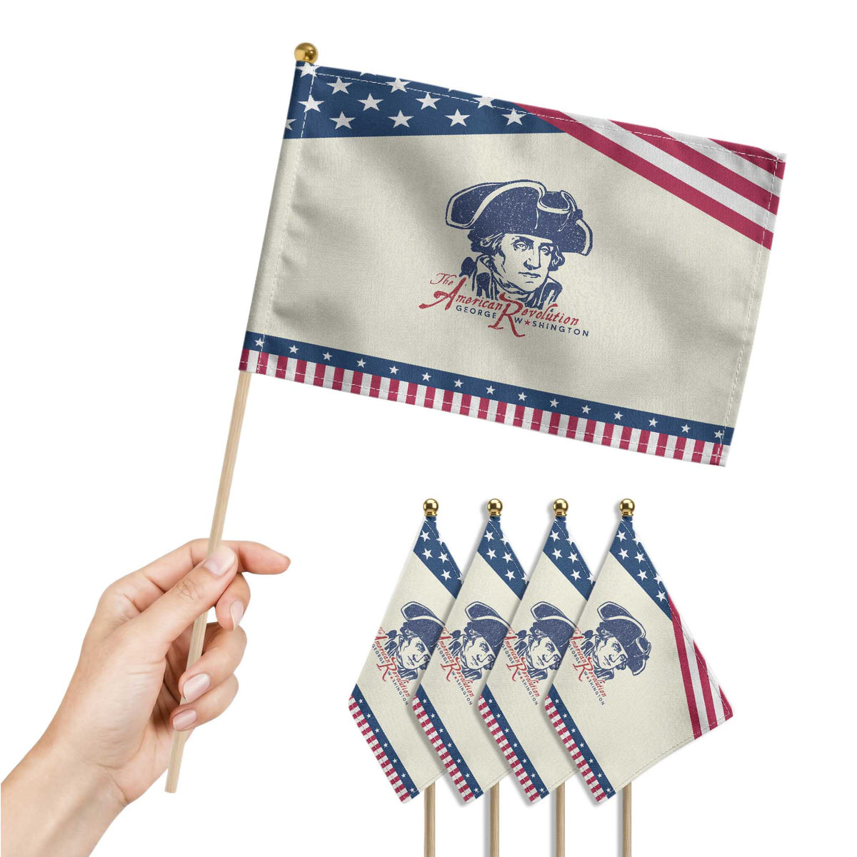 George Washington The American Revolution Patriotic Handheld Flag Distressed Sketch Historic Graphic TS02 Print Your Wear