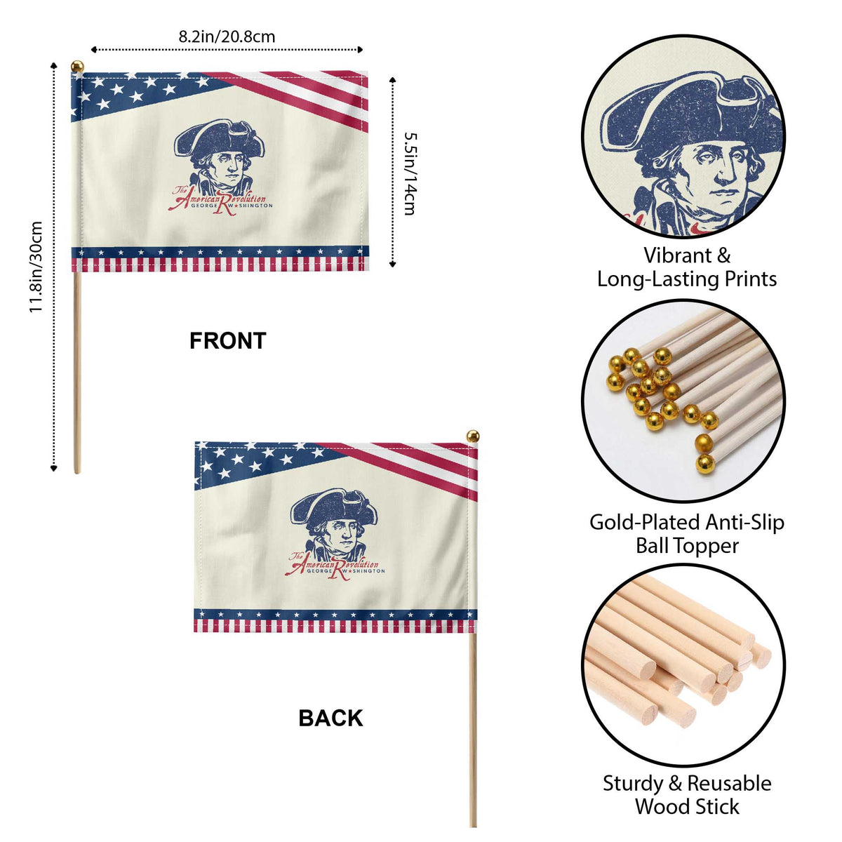 George Washington The American Revolution Patriotic Handheld Flag Distressed Sketch Historic Graphic TS02 Print Your Wear