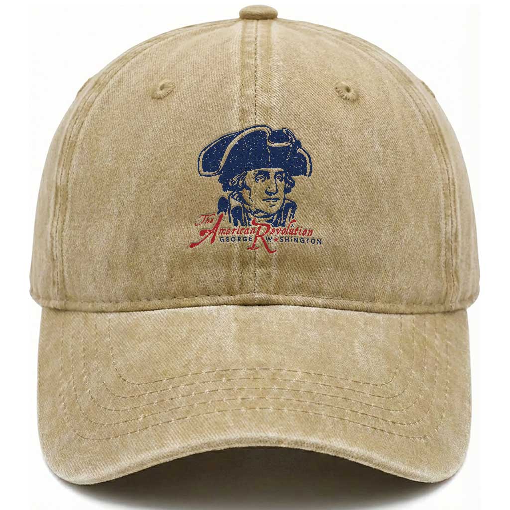 George Washington The American Revolution Washed Cotton Baseball Cap Distressed Sketch Historic Patriotic Graphic TS02 Print Your Wear
