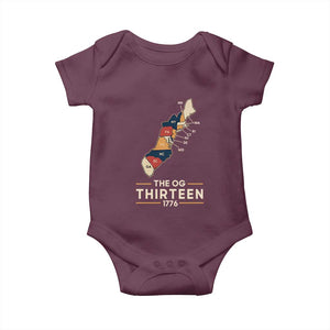 The OG Thirteen 1776 Original Colonies Map Baby Onesie Funny Retro American History TS02 Maroon Print Your Wear