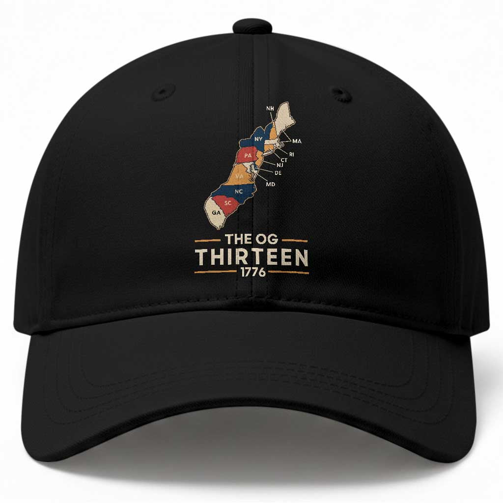 The OG Thirteen 1776 Original Colonies Map Baseball Cap Funny Retro American History TS02 Print Your Wear