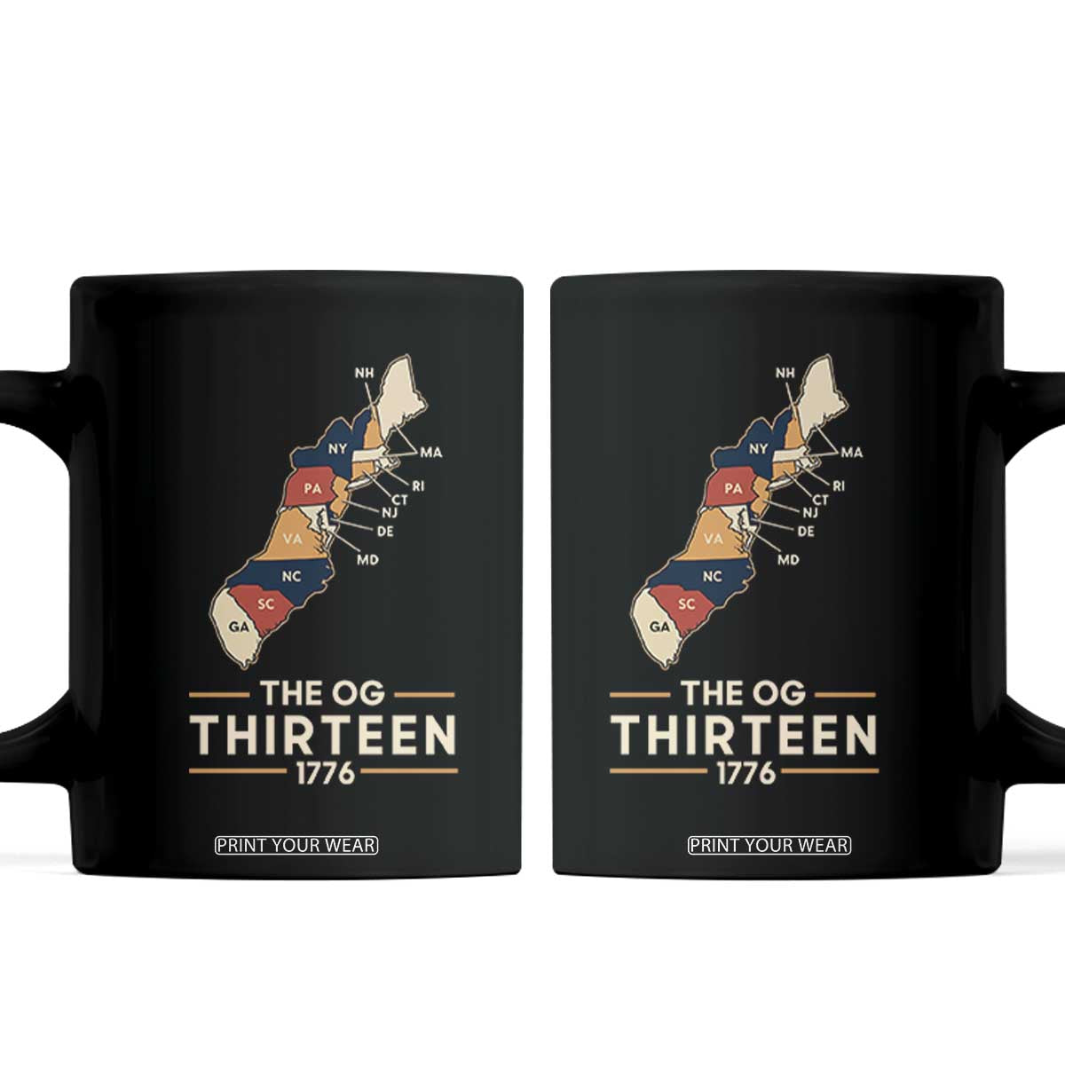 The OG Thirteen 1776 Original Colonies Map Coffee Mug Funny Retro American History TS02 Black Print Your Wear