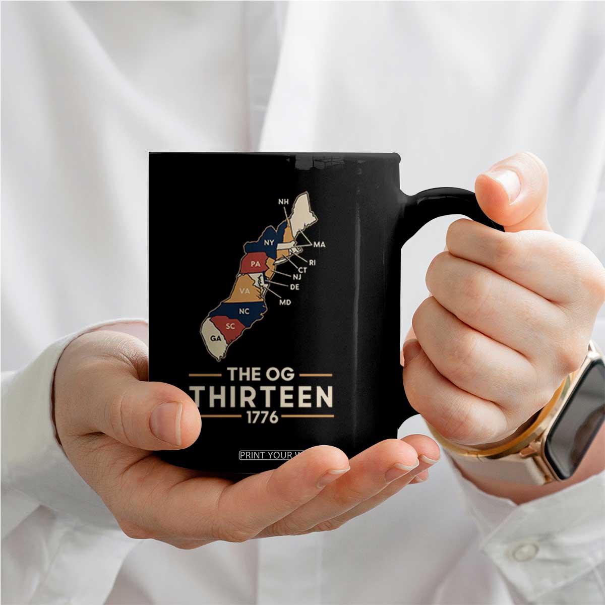 The OG Thirteen 1776 Original Colonies Map Coffee Mug Funny Retro American History TS02 Print Your Wear