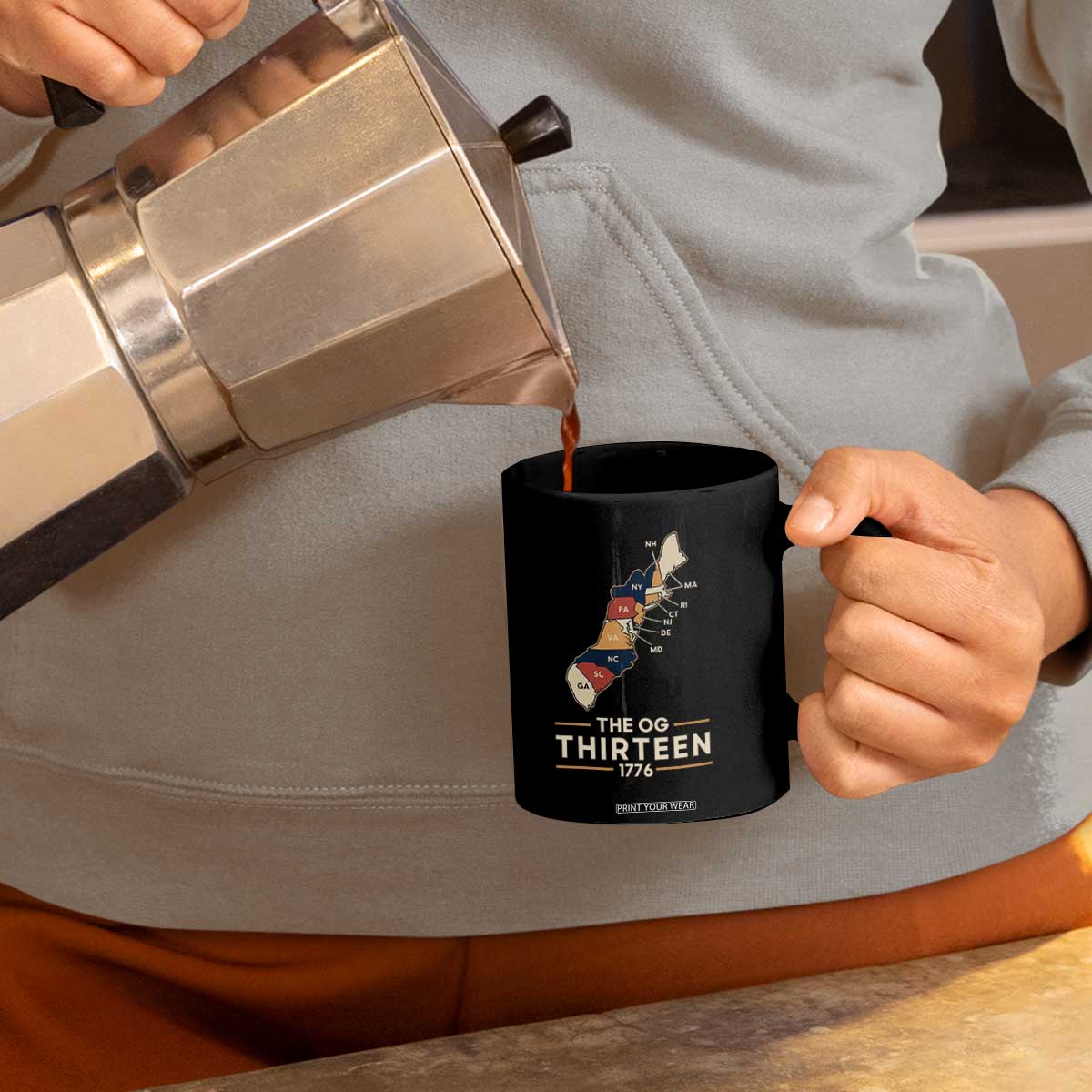 The OG Thirteen 1776 Original Colonies Map Coffee Mug Funny Retro American History TS02 Print Your Wear