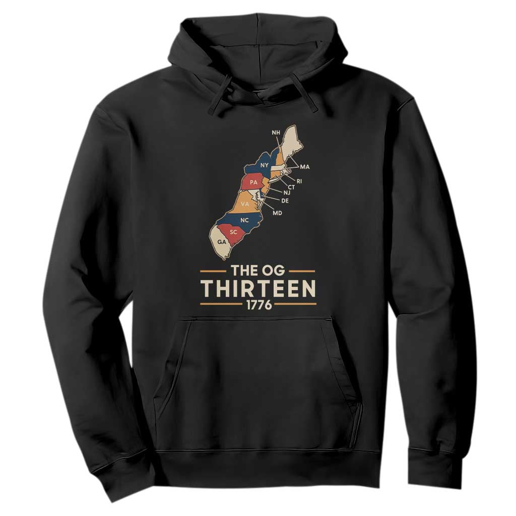 The OG Thirteen 1776 Original Colonies Map Hoodie Funny Retro American History TS02 Black Print Your Wear