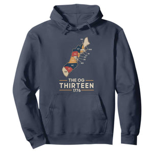 The OG Thirteen 1776 Original Colonies Map Hoodie Funny Retro American History TS02 Navy Print Your Wear