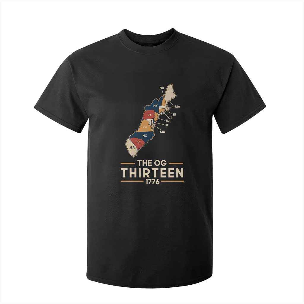 The OG Thirteen 1776 Original Colonies Map T Shirt For Kid Funny Retro American History TS02 Black Print Your Wear