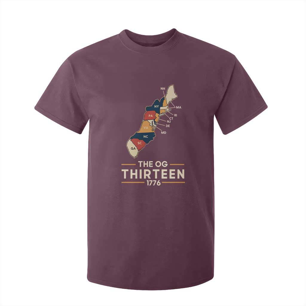 The OG Thirteen 1776 Original Colonies Map T Shirt For Kid Funny Retro American History TS02 Maroon Print Your Wear
