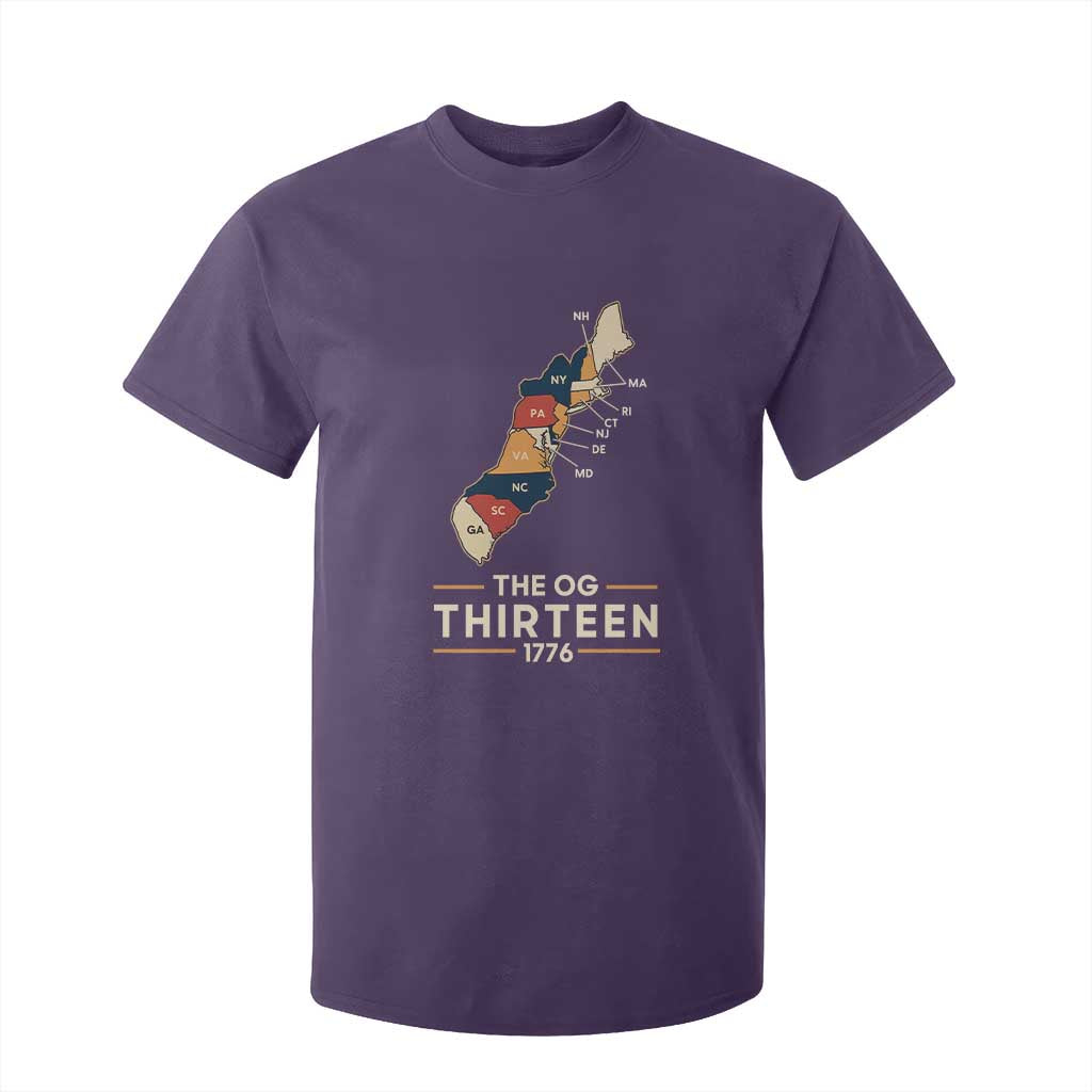 The OG Thirteen 1776 Original Colonies Map T Shirt For Kid Funny Retro American History TS02 Purple Print Your Wear