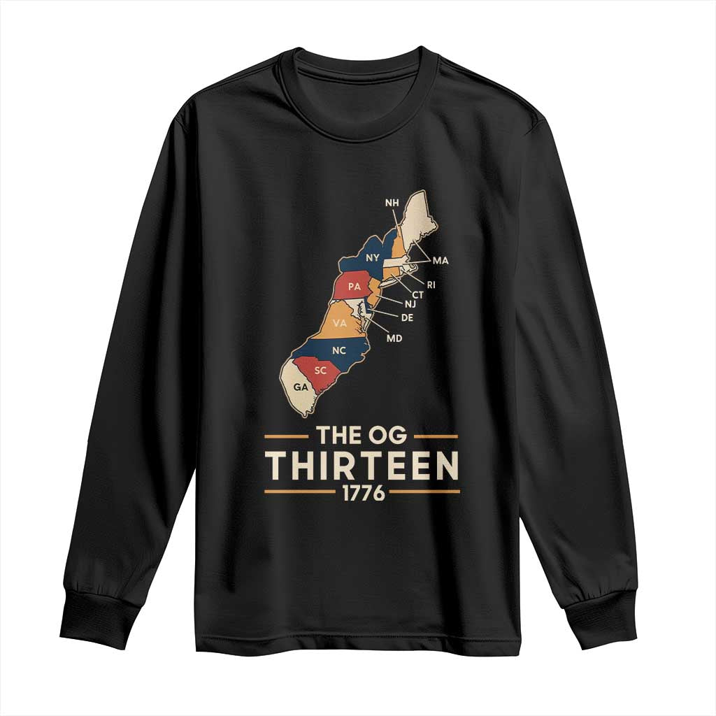 The OG Thirteen 1776 Original Colonies Map Long Sleeve Shirt Funny Retro American History TS02 Black Print Your Wear