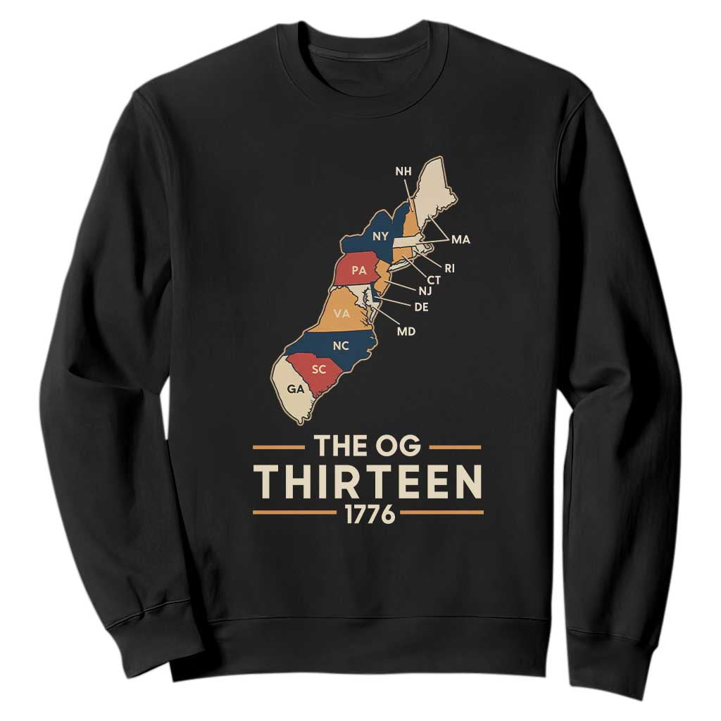 The OG Thirteen 1776 Original Colonies Map Sweatshirt Funny Retro American History TS02 Black Print Your Wear