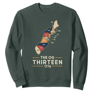 The OG Thirteen 1776 Original Colonies Map Sweatshirt Funny Retro American History TS02 Dark Forest Green Print Your Wear