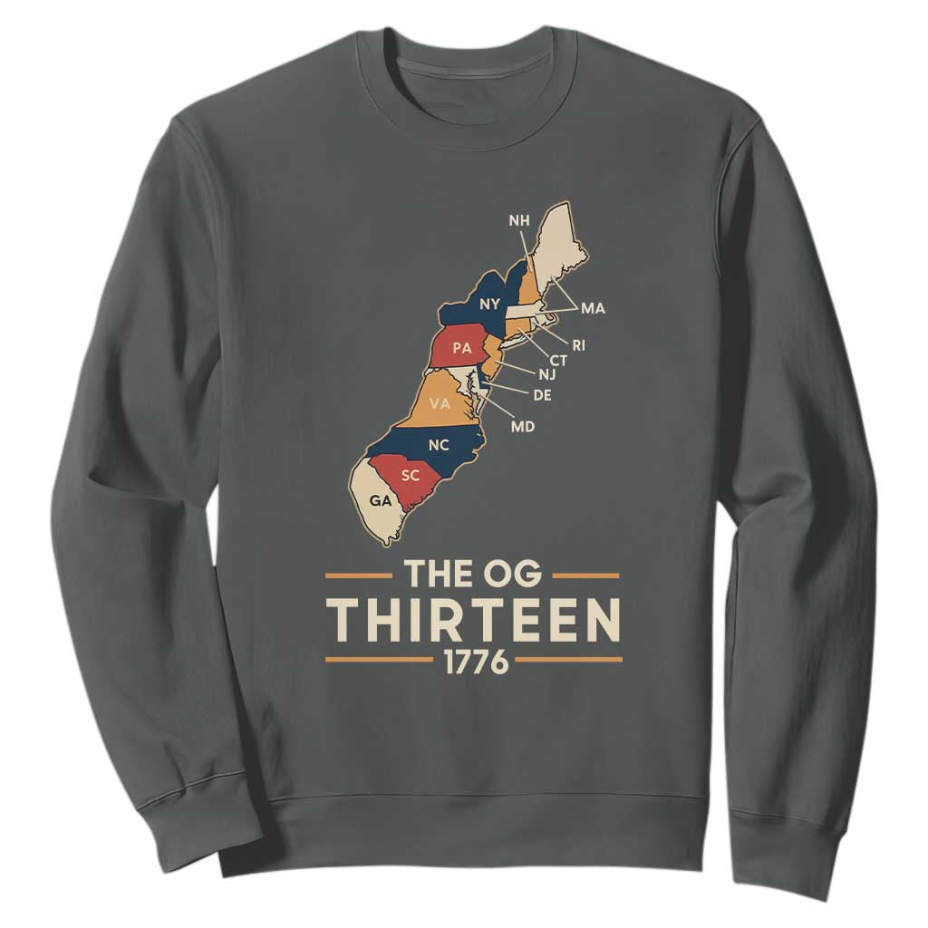 The OG Thirteen 1776 Original Colonies Map Sweatshirt Funny Retro American History TS02 Dark Heather Print Your Wear