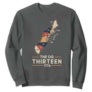 The OG Thirteen 1776 Original Colonies Map Sweatshirt Funny Retro American History TS02 Dark Heather Print Your Wear