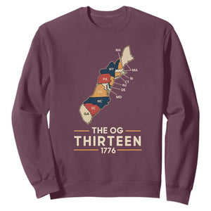 The OG Thirteen 1776 Original Colonies Map Sweatshirt Funny Retro American History TS02 Maroon Print Your Wear