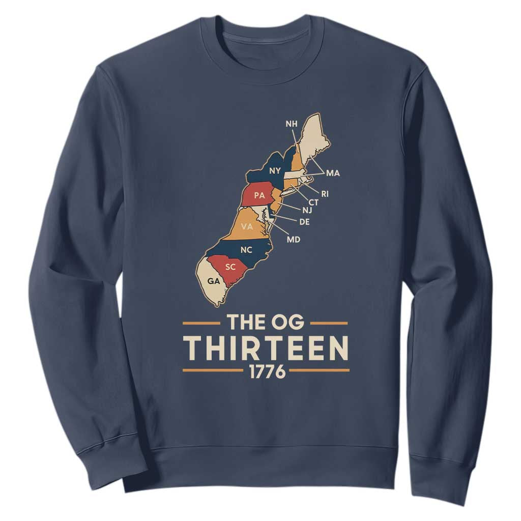The OG Thirteen 1776 Original Colonies Map Sweatshirt Funny Retro American History TS02 Navy Print Your Wear