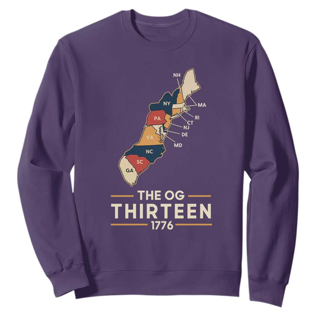 The OG Thirteen 1776 Original Colonies Map Sweatshirt Funny Retro American History TS02 Purple Print Your Wear