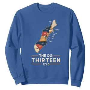 The OG Thirteen 1776 Original Colonies Map Sweatshirt Funny Retro American History TS02 Royal Blue Print Your Wear
