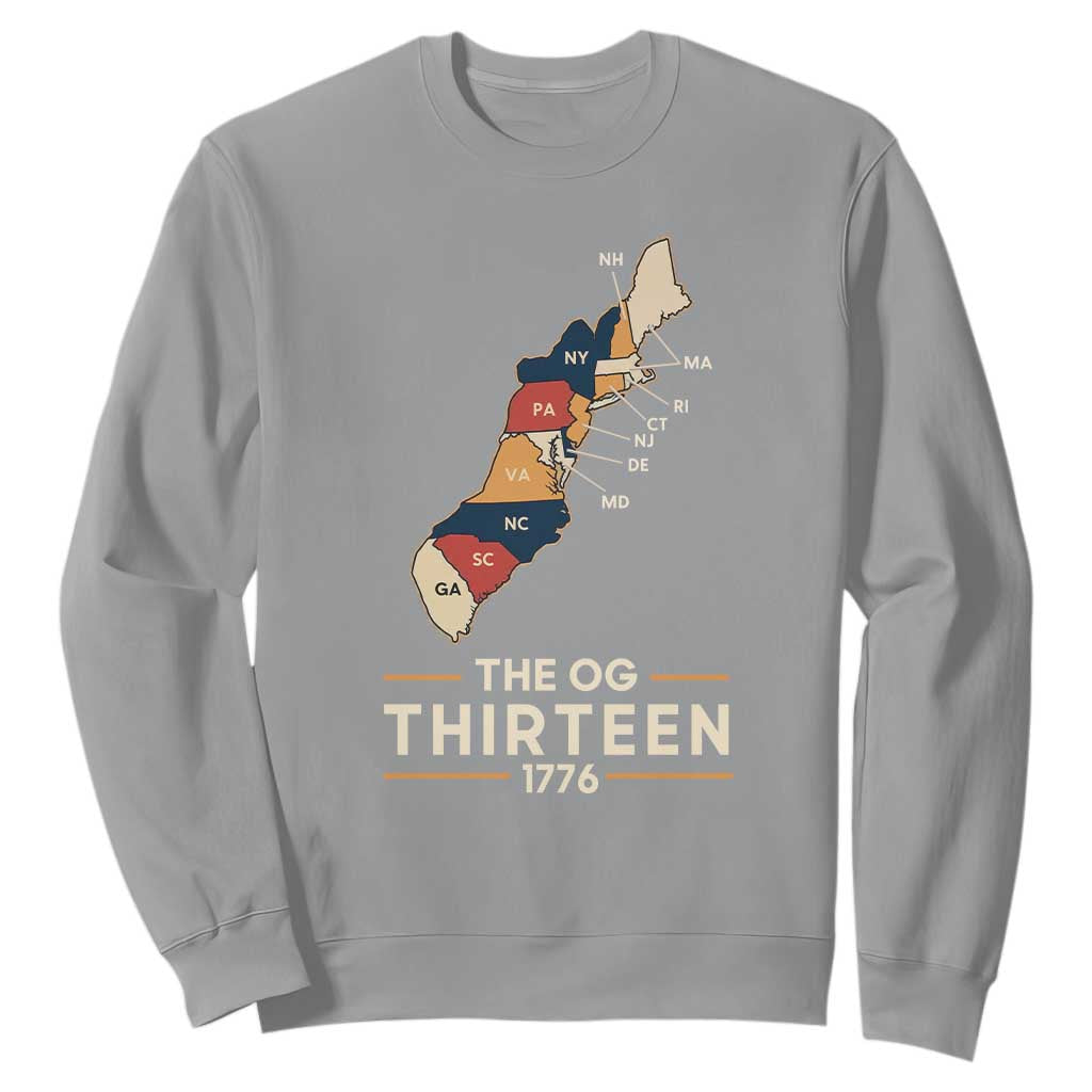The OG Thirteen 1776 Original Colonies Map Sweatshirt Funny Retro American History TS02 Sport Gray Print Your Wear