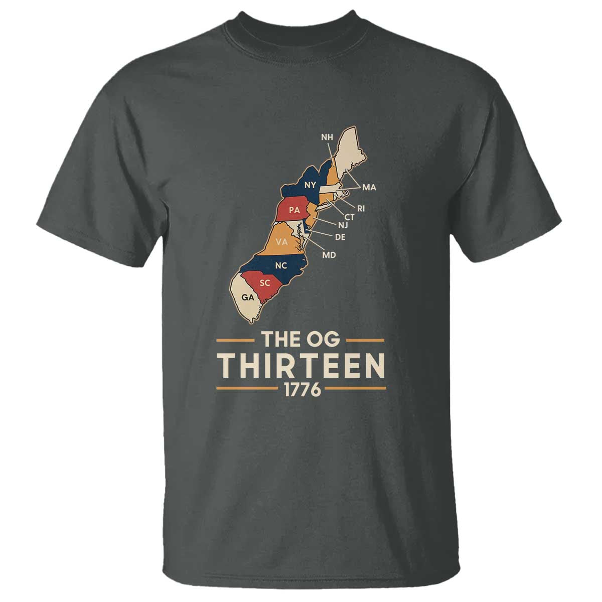 The OG Thirteen 1776 Original Colonies Map T Shirt Funny Retro American History TS02 Dark Heather Print Your Wear