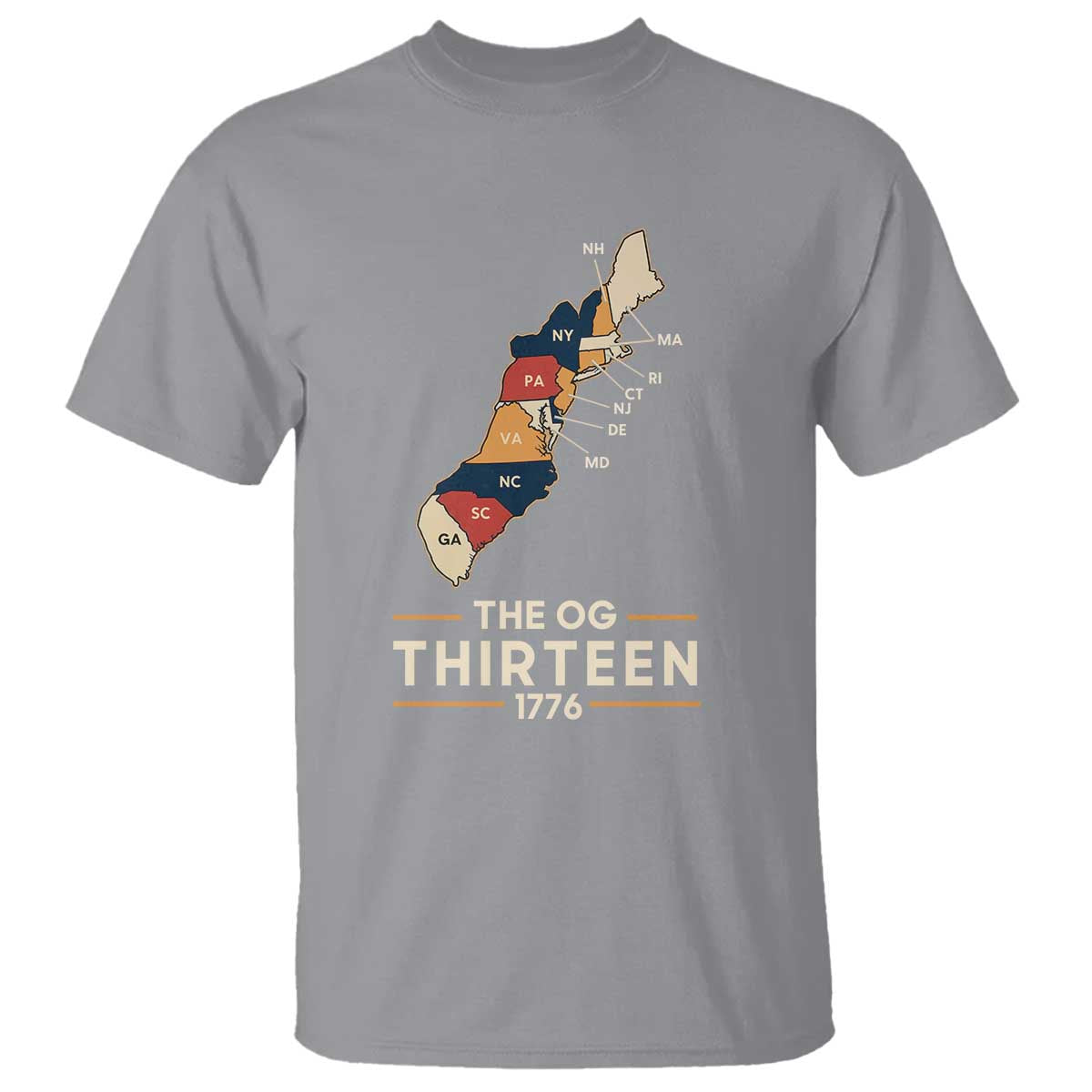 The OG Thirteen 1776 Original Colonies Map T Shirt Funny Retro American History TS02 Sport Gray Print Your Wear