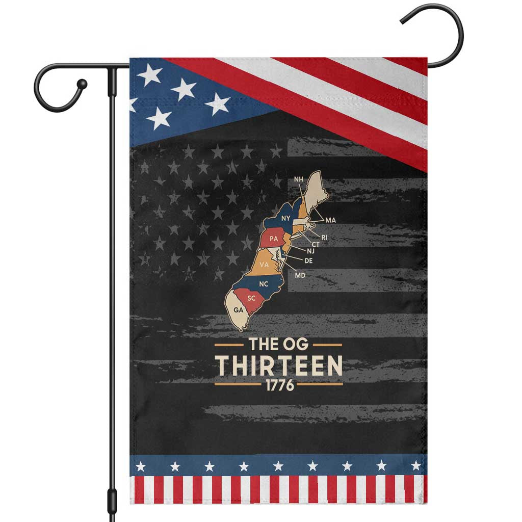 The OG Thirteen 1776 Original Colonies Map Patriotic Garden Flag Funny Retro American History TS02 Distressed Black Blue Print Your Wear