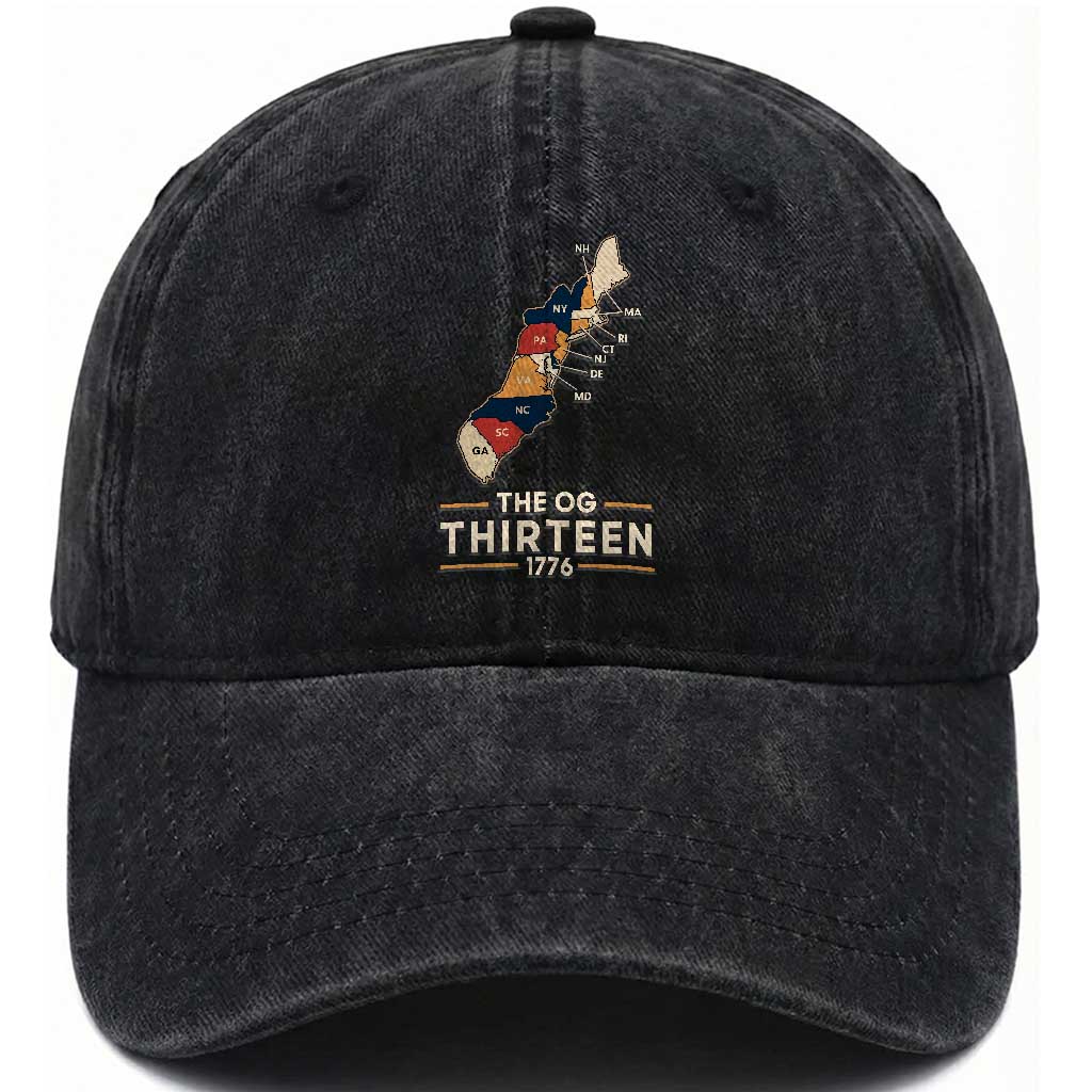 The OG Thirteen 1776 Original Colonies Map Washed Cotton Baseball Cap Funny Retro American History TS02 Print Your Wear