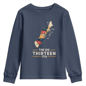 The OG Thirteen 1776 Original Colonies Map Youth Sweatshirt Funny Retro American History TS02 Navy Print Your Wear
