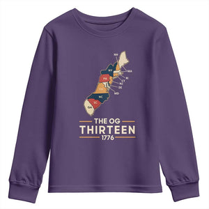 The OG Thirteen 1776 Original Colonies Map Youth Sweatshirt Funny Retro American History TS02 Purple Print Your Wear
