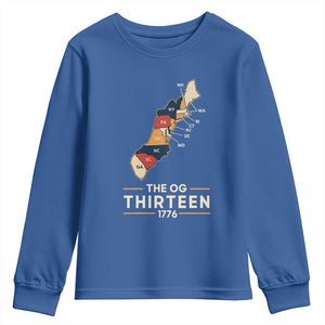 The OG Thirteen 1776 Original Colonies Map Youth Sweatshirt Funny Retro American History TS02 Royal Blue Print Your Wear