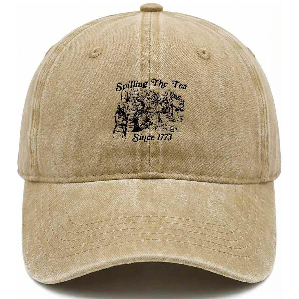 Spilling The Tea Since 1773 Washed Cotton Baseball Cap Boston Tea Party Vintage Historical Sketch Graphic TS02 Print Your Wear