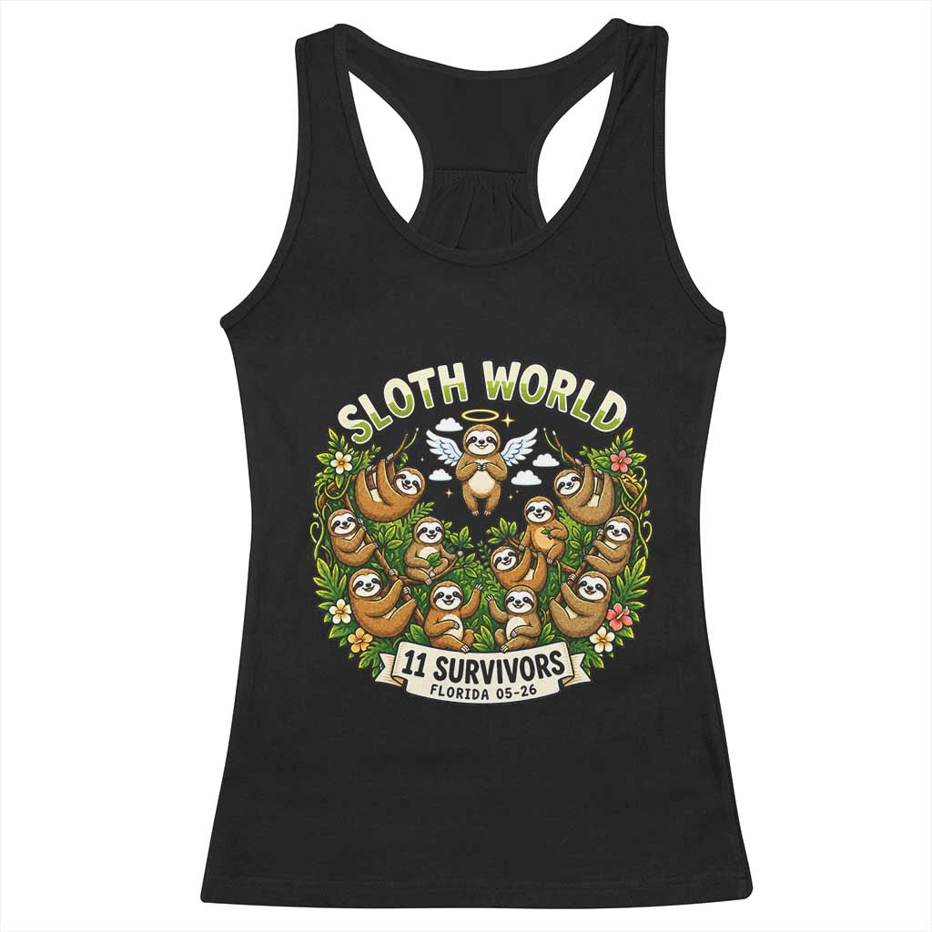 Sloth World 11 Survivors Wildlife Awareness Racerback Tank Top Florida Animal Rights Protest and Support TS02 Black Print Your Wear