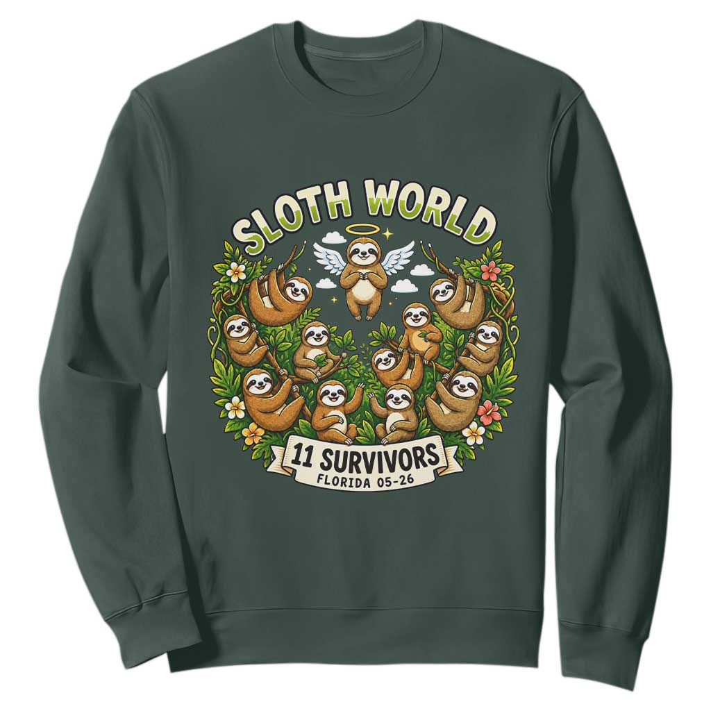 Sloth World 11 Survivors Wildlife Awareness Sweatshirt Florida Animal Rights Protest and Support TS02 Dark Forest Green Print Your Wear