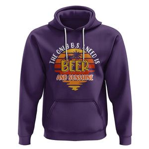 Funny Drinking Hoodie The Only B.S. I Need Is Beer And Sunshine Lover Retro Sunset TS02 Purple Printyourwear