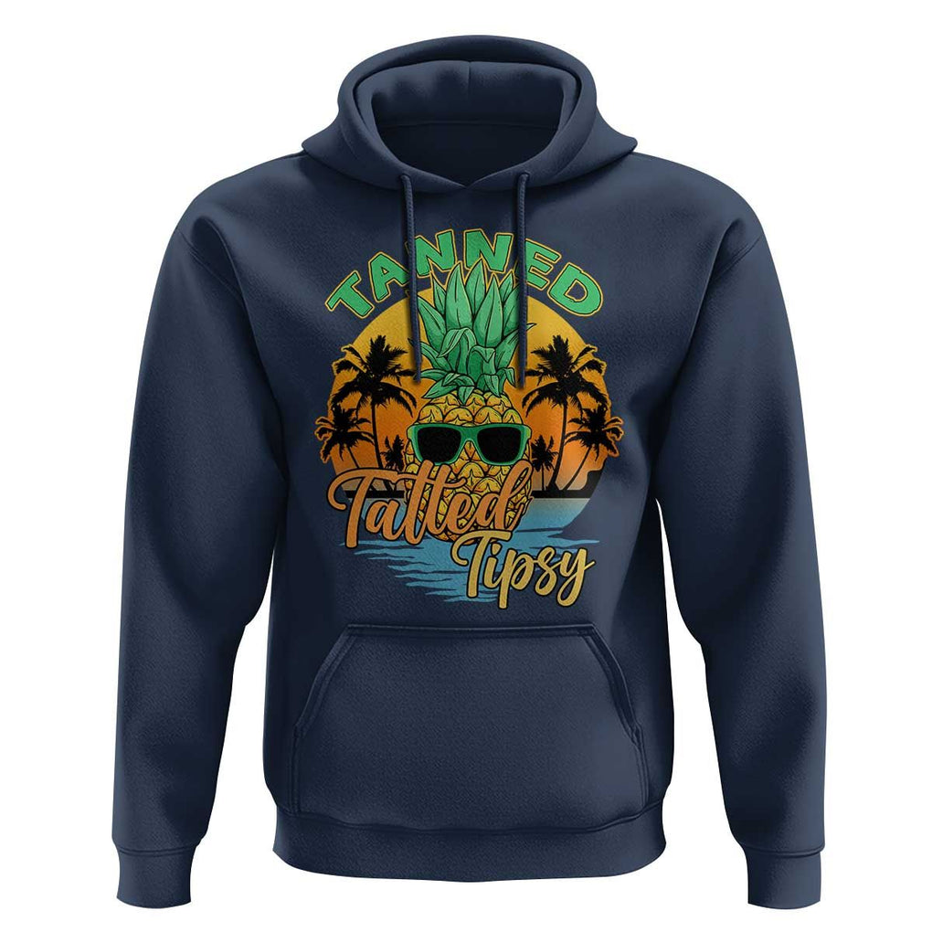 Summer Vibe Hoodie Tanned Tatted Tipsy Funny Pineapple Retro Sunset TS02 Navy Print Your Wear