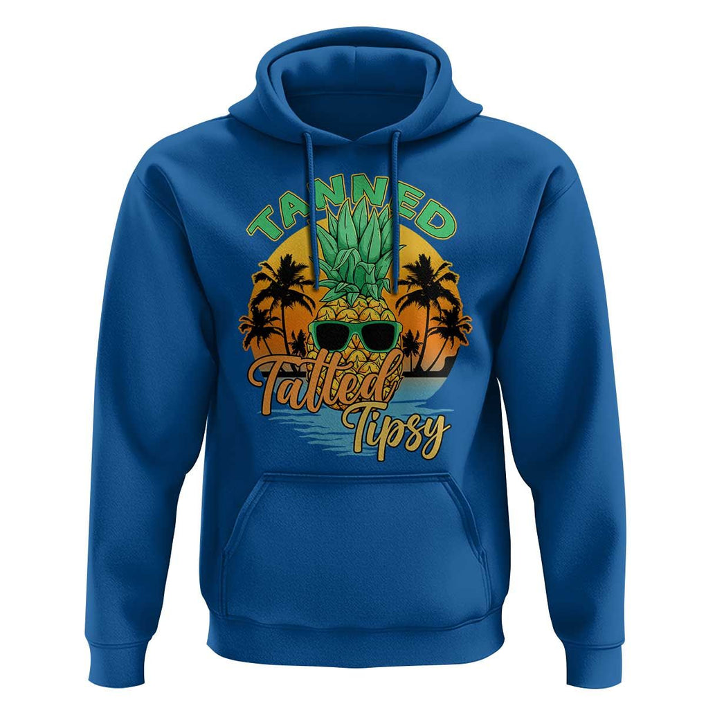 Summer Vibe Hoodie Tanned Tatted Tipsy Funny Pineapple Retro Sunset TS02 Royal Blue Print Your Wear