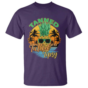 Summer Vibe T Shirt Tanned Tatted Tipsy Funny Pineapple Retro Sunset TS02 Purple Print Your Wear