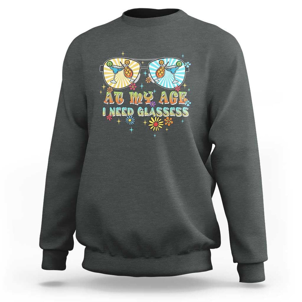 Funny Drinking Sweatshirt At My Age I Need Glasses Retro Vinatge TS02 Dark Heather Print Your Wear