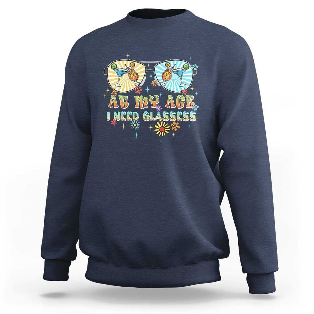 Funny Drinking Sweatshirt At My Age I Need Glasses Retro Vinatge TS02 Navy Print Your Wear