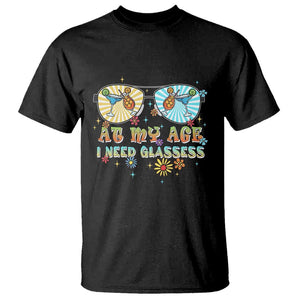 Funny Drinking T Shirt At My Age I Need Glasses Retro Vinatge TS02 Black Print Your Wear