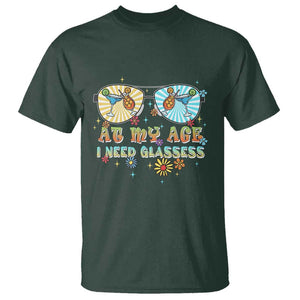 Funny Drinking T Shirt At My Age I Need Glasses Retro Vinatge TS02 Dark Forest Green Print Your Wear