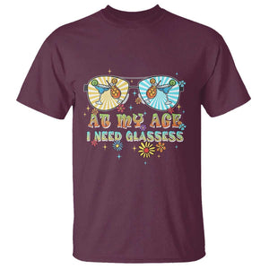 Funny Drinking T Shirt At My Age I Need Glasses Retro Vinatge TS02 Maroon Print Your Wear