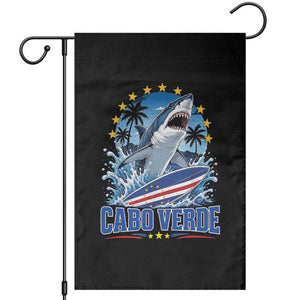 Cabo Verde Surfing Blue Shark Surfboard Garden Flag Cape Verde Flag Tropical Ocean Wave TS02 Black Print Your Wear