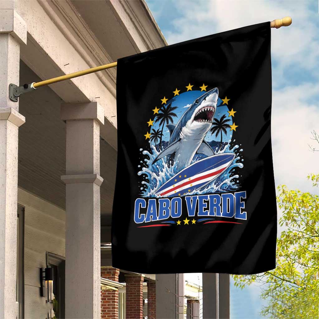 Cabo Verde Surfing Blue Shark Surfboard Garden Flag Cape Verde Flag Tropical Ocean Wave TS02 Print Your Wear